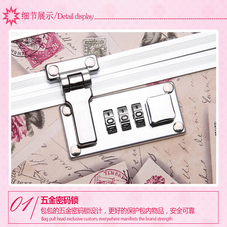 Cosmetic Case Portable Aluminum Alloy Password Lock Cosmetic Case Large Double Rounds Mirror Portable Cosmetics Storage Box for Women