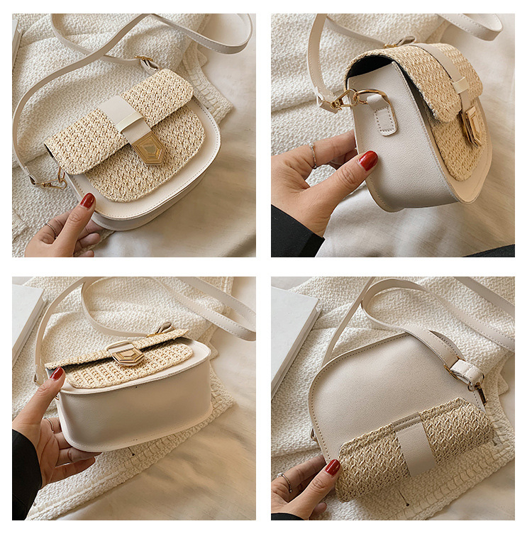 Straw Bag Woven Bag Simple and Fresh Shoulder Messenger Bag Western Style Saddle Bag Straw Bag Woven Bag Simple and Fresh Shoulder Messenger Bag Western Style Saddle Bag