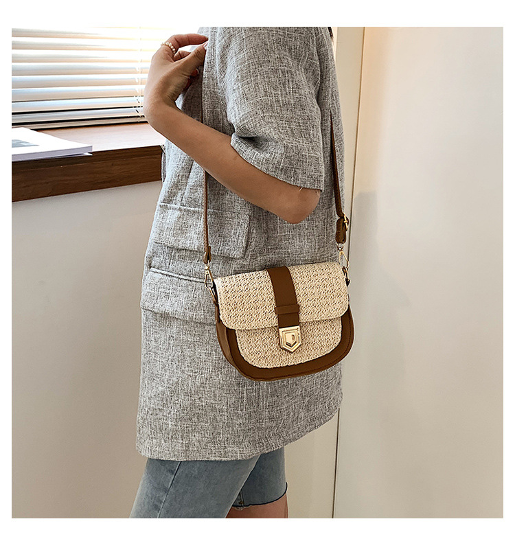 Straw Bag Woven Bag Simple and Fresh Shoulder Messenger Bag Western Style Saddle Bag Straw Bag Woven Bag Simple and Fresh Shoulder Messenger Bag Western Style Saddle Bag
