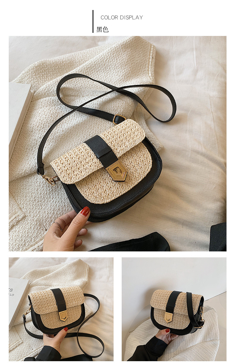 Straw Bag Woven Bag Simple and Fresh Shoulder Messenger Bag Western Style Saddle Bag Straw Bag Woven Bag Simple and Fresh Shoulder Messenger Bag Western Style Saddle Bag
