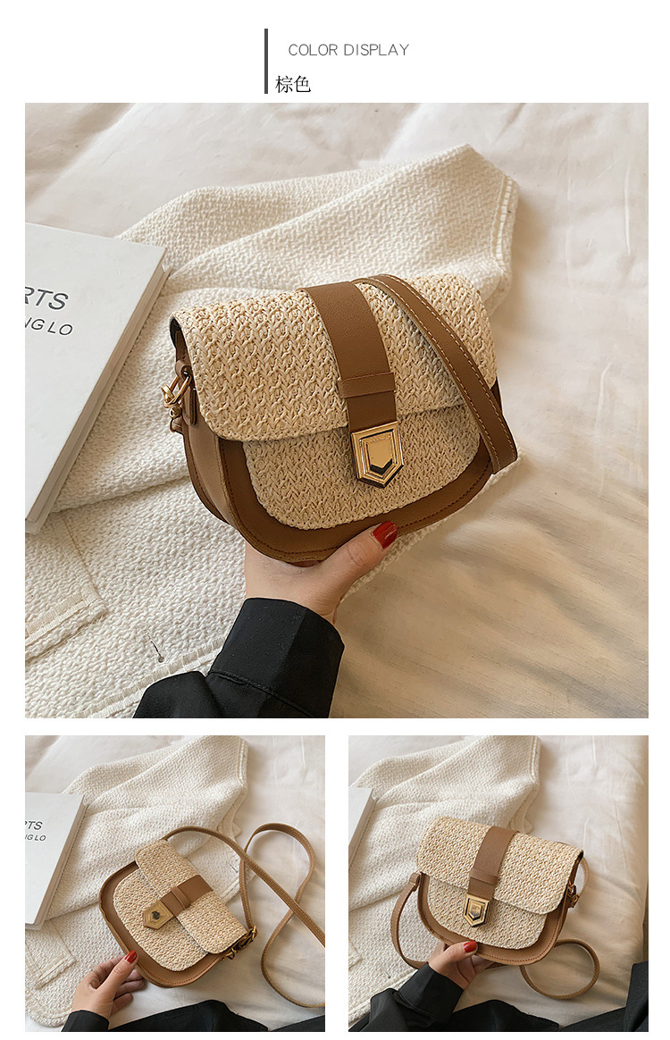 Straw Bag Woven Bag Simple and Fresh Shoulder Messenger Bag Western Style Saddle Bag Straw Bag Woven Bag Simple and Fresh Shoulder Messenger Bag Western Style Saddle Bag