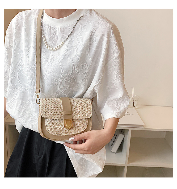 Straw Bag Woven Bag Simple and Fresh Shoulder Messenger Bag Western Style Saddle Bag Straw Bag Woven Bag Simple and Fresh Shoulder Messenger Bag Western Style Saddle Bag