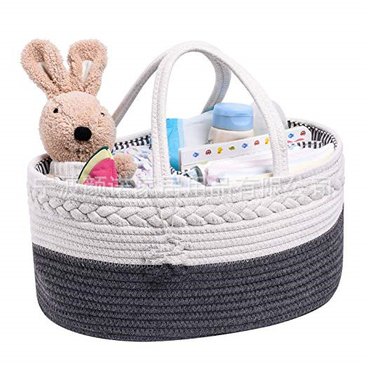 Amazon white grey cotton thread woven bag with collapsible mommy diaper with removable partition