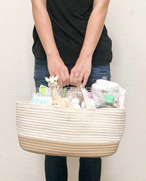 Amazon white grey cotton thread woven bag with collapsible mommy diaper with removable partition Amazon white grey cotton thread woven bag with collapsible mommy diaper with removable partition