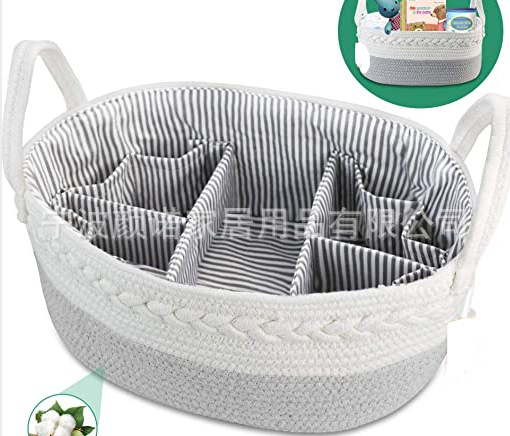 Amazon white grey cotton thread woven bag with collapsible mommy diaper with removable partition Amazon white grey cotton thread woven bag with collapsible mommy diaper with removable partition