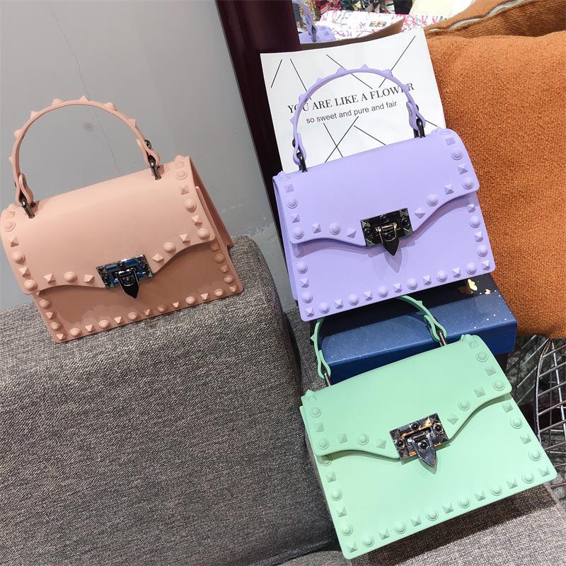 2022 European and American New Fashion Frosted and Matte PVC Gel Bag Trendy Colorful Crystals Rivet Hand-Carrying Shoulder Messenger Bag