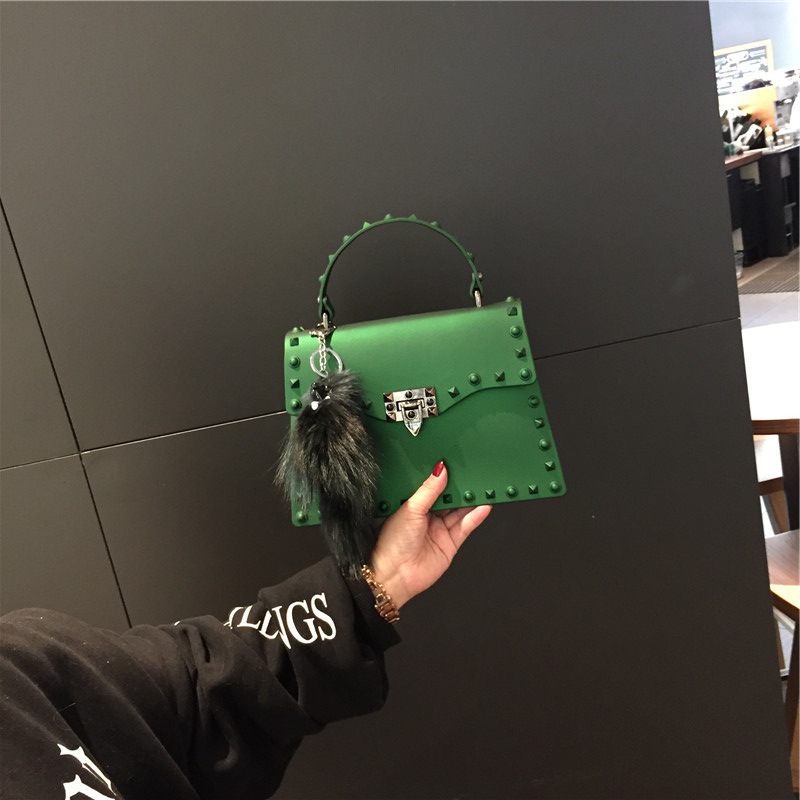 2022 European and American New Fashion Frosted and Matte PVC Gel Bag Trendy Colorful Crystals Rivet Hand-Carrying Shoulder Messenger Bag