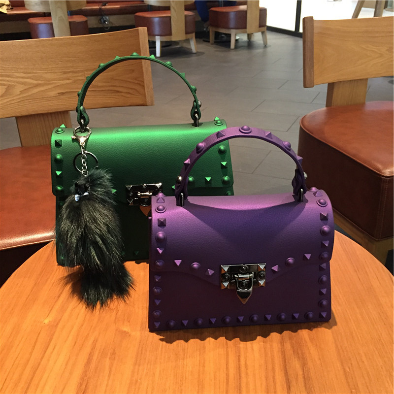 2022 European and American New Fashion Frosted and Matte PVC Gel Bag Trendy Colorful Crystals Rivet Hand-Carrying Shoulder Messenger Bag