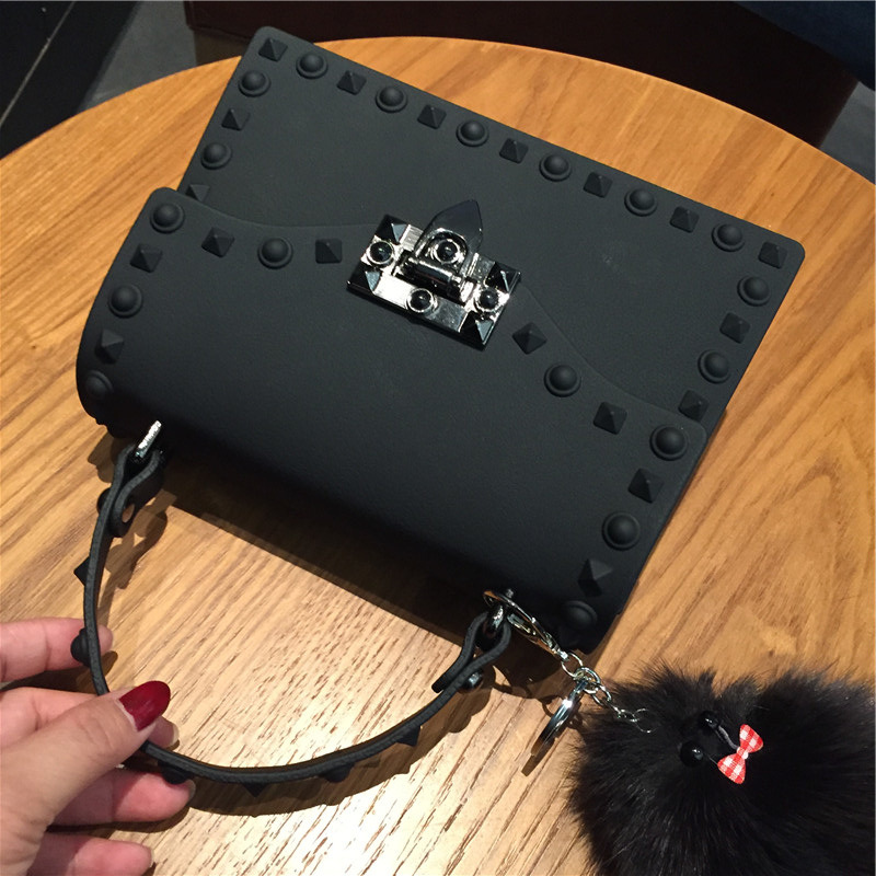 2022 European and American New Fashion Frosted and Matte PVC Gel Bag Trendy Colorful Crystals Rivet Hand-Carrying Shoulder Messenger Bag