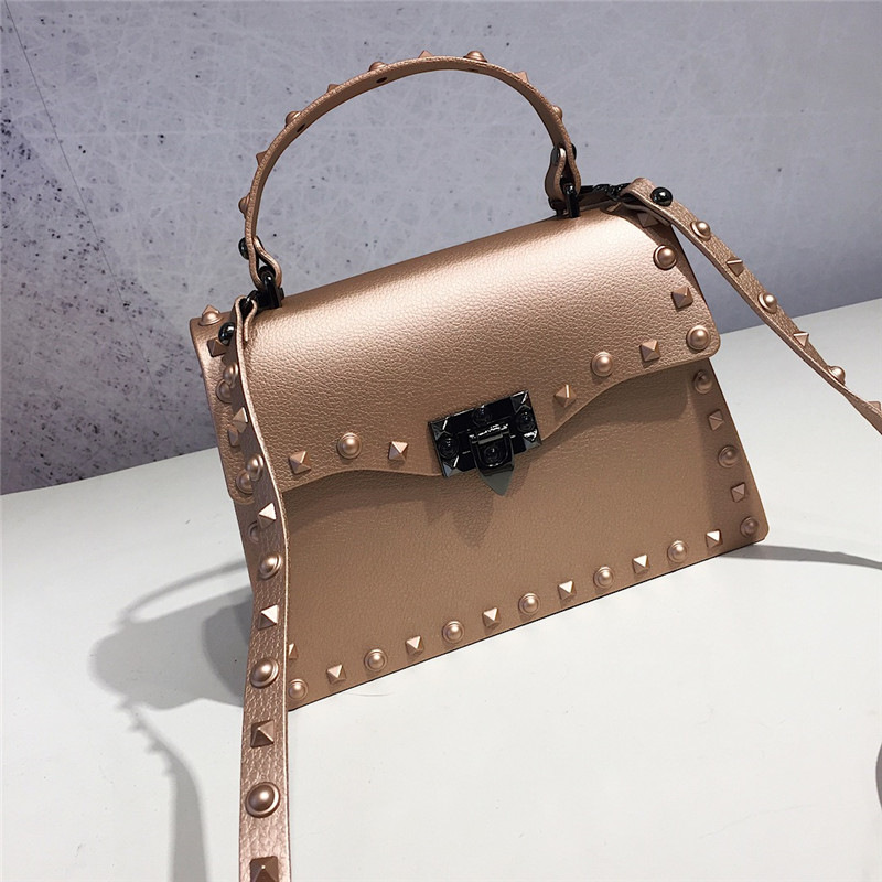 2022 European and American New Fashion Frosted and Matte PVC Gel Bag Trendy Colorful Crystals Rivet Hand-Carrying Shoulder Messenger Bag