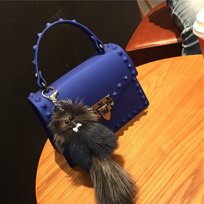 2022 European and American New Fashion Frosted and Matte PVC Gel Bag Trendy Colorful Crystals Rivet Hand-Carrying Shoulder Messenger Bag