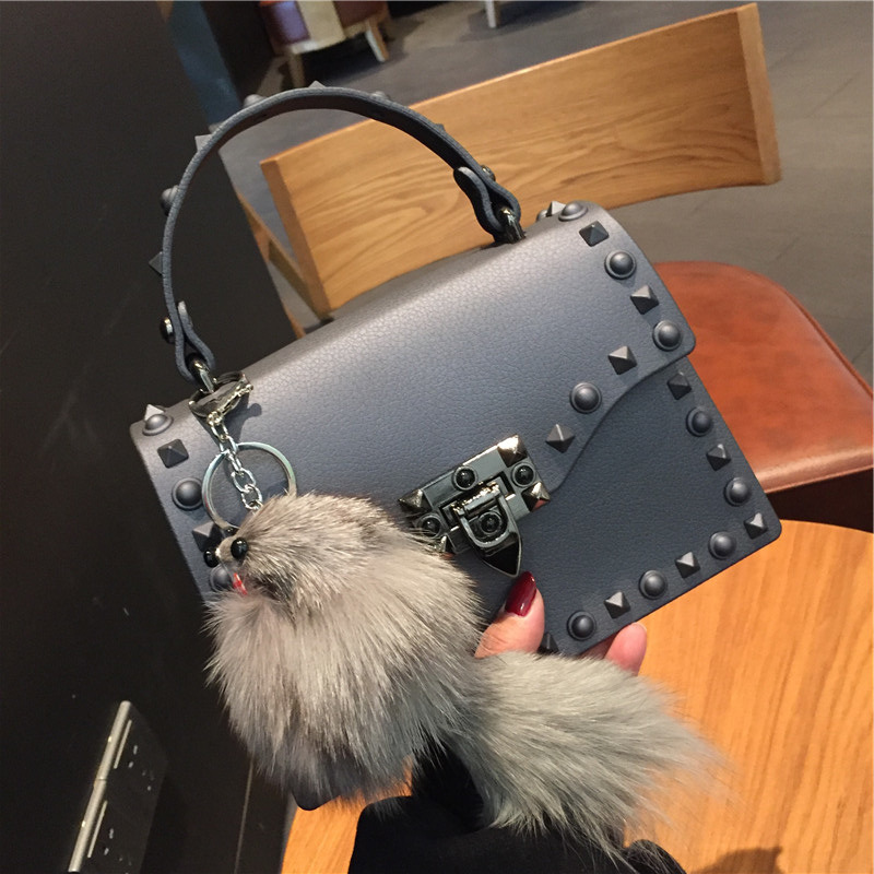 2022 European and American New Fashion Frosted and Matte PVC Gel Bag Trendy Colorful Crystals Rivet Hand-Carrying Shoulder Messenger Bag