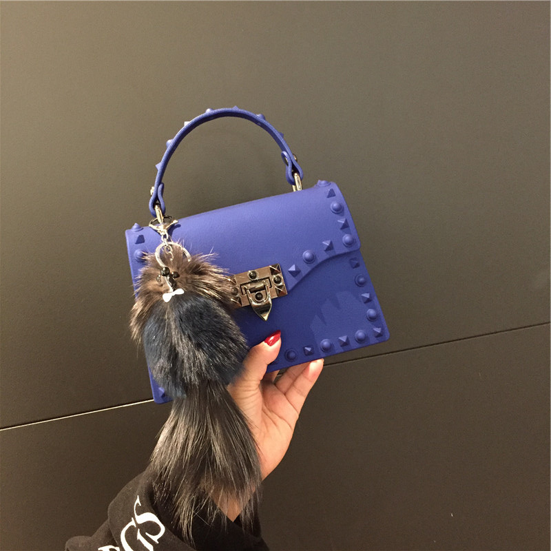 2022 European and American New Fashion Frosted and Matte PVC Gel Bag Trendy Colorful Crystals Rivet Hand-Carrying Shoulder Messenger Bag