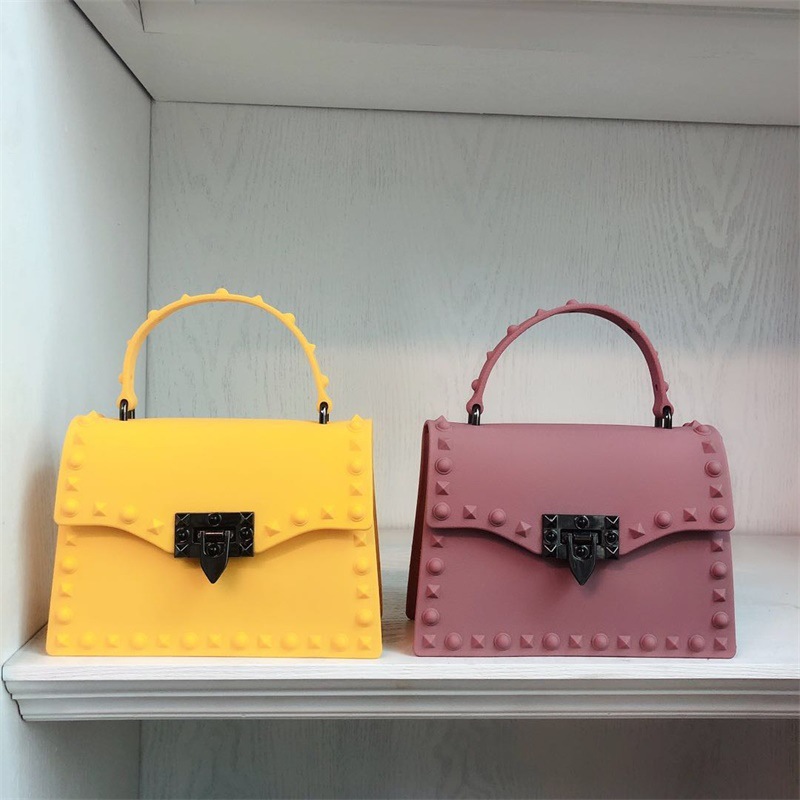2022 European and American New Fashion Frosted and Matte PVC Gel Bag Trendy Colorful Crystals Rivet Hand-Carrying Shoulder Messenger Bag
