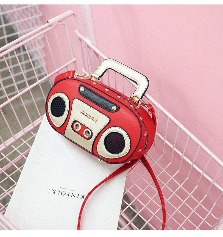 European and American Fashion Simulation Three-Dimensional Shoulder Bag Funny Personality Radio Style Crossbody Rivet Crossbody Bag Women