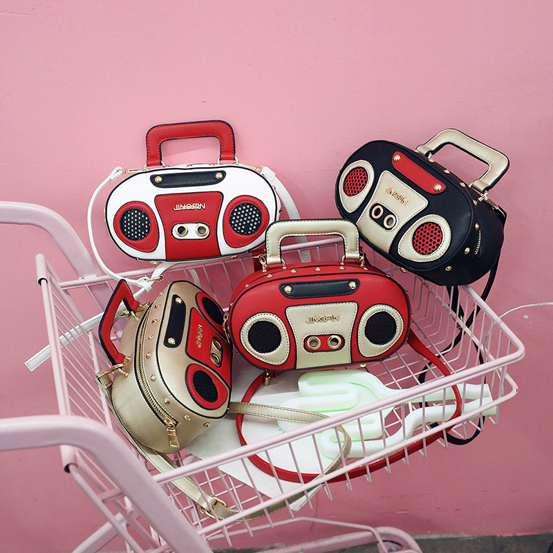 European and American Fashion Simulation Three-Dimensional Shoulder Bag Funny Personality Radio Style Crossbody Rivet Crossbody Bag Women