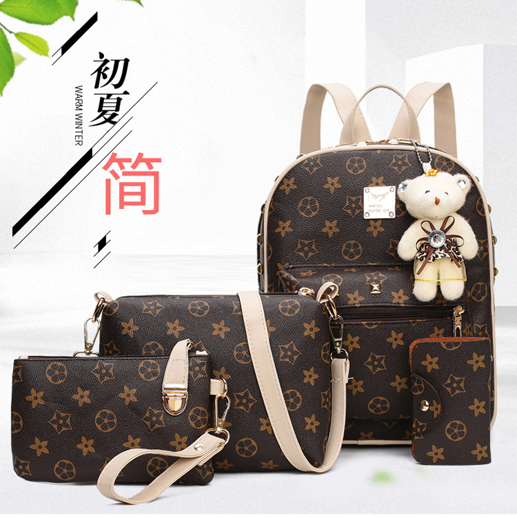New Women's Bag Korean Fashion Four-Piece Set Mother and Child Bag Bear Rivet Women's Backpack New Women's Bag Korean Fashion Four-Piece Set Mother and Child Bag Bear Rivet Women's Backpack