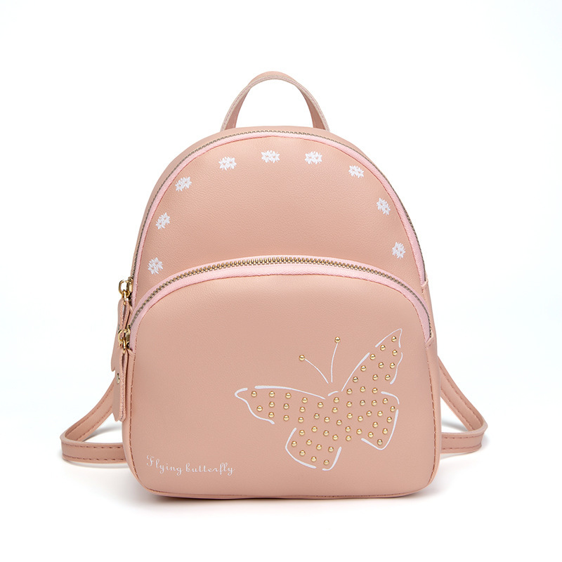 One Piece Dropshipping Autumn and Winter 2020 New Large Capacity Simple Printed Cell Phone Bag Rivet Butterfly Backpack for Women