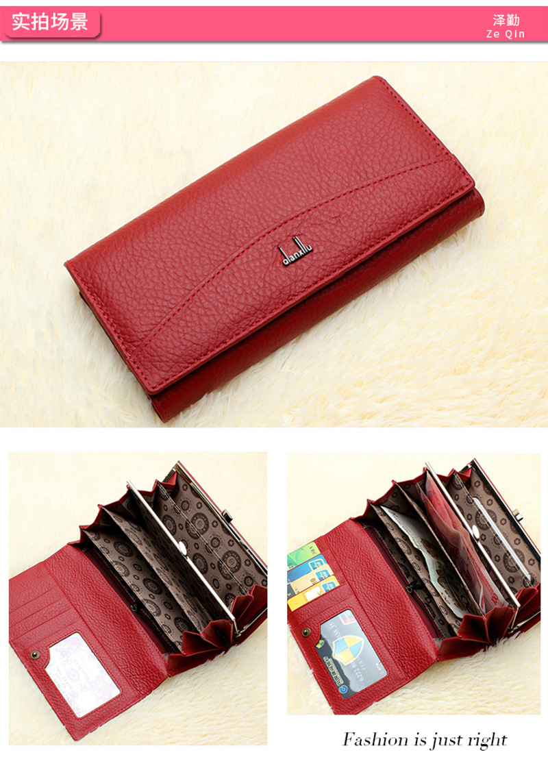 Ladies real leather wallet Ladies baotou layer cowhide long purse classic handbag Chinese red bag wallet Ladies real leather wallet Ladies baotou layer cowhide long purse classic handbag Chinese red bag wallet