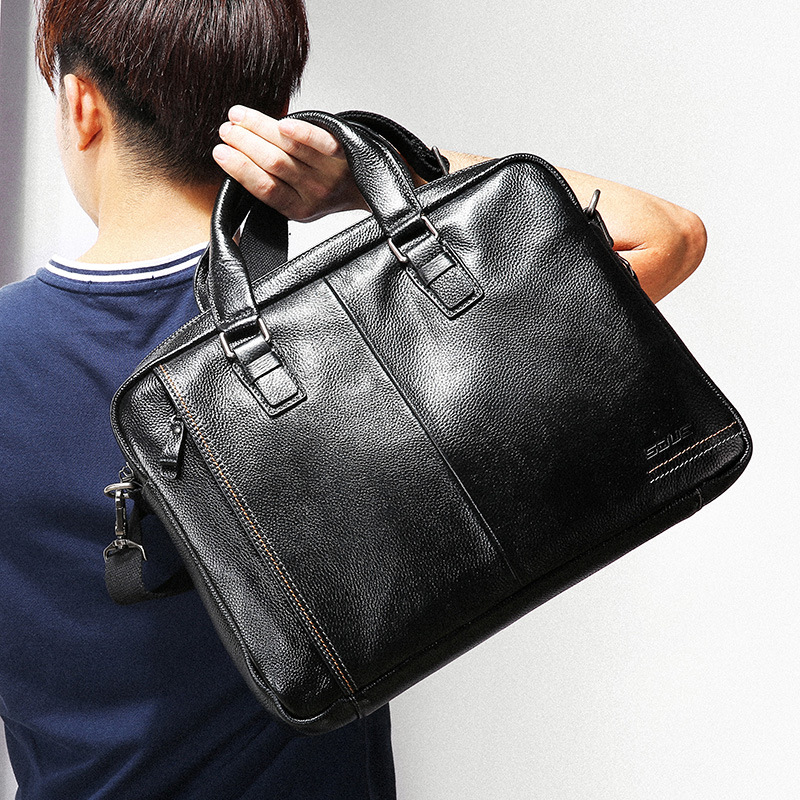 2020 New Men&#039;s Handbag Casual Crossbody One Shoulder New Men&#039;s Real-Leather Bag Business Briefcase Horizontal Large Size
