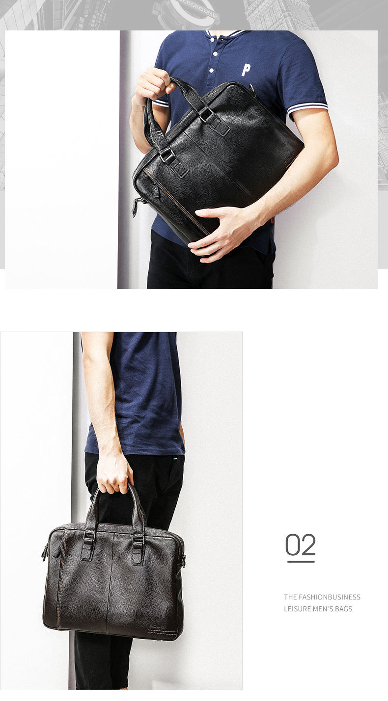 2020 New Men's Handbag Casual Crossbody One Shoulder New Men's Real-Leather Bag Business Briefcase Horizontal Large Size