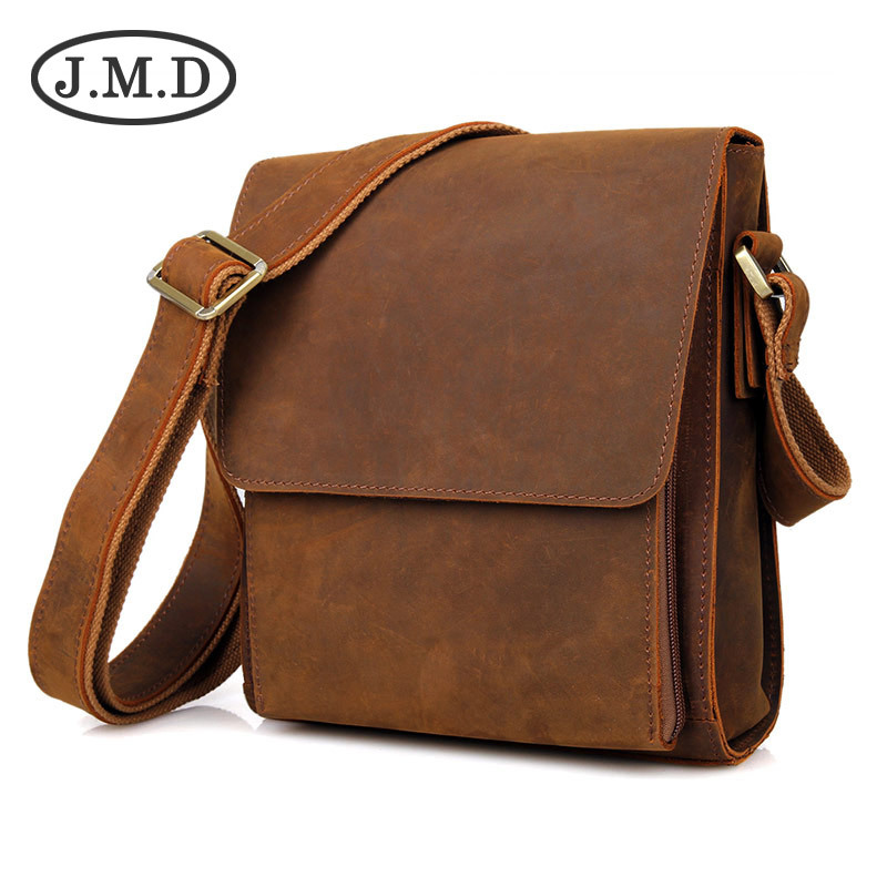 Jiameida New Men&#039;s Real-Leather Bag Retro Crazy Horse Leather Men&#039;s Shoulder Bag European and American Fashion Cattlehide Leather Crossbody Bag 7055