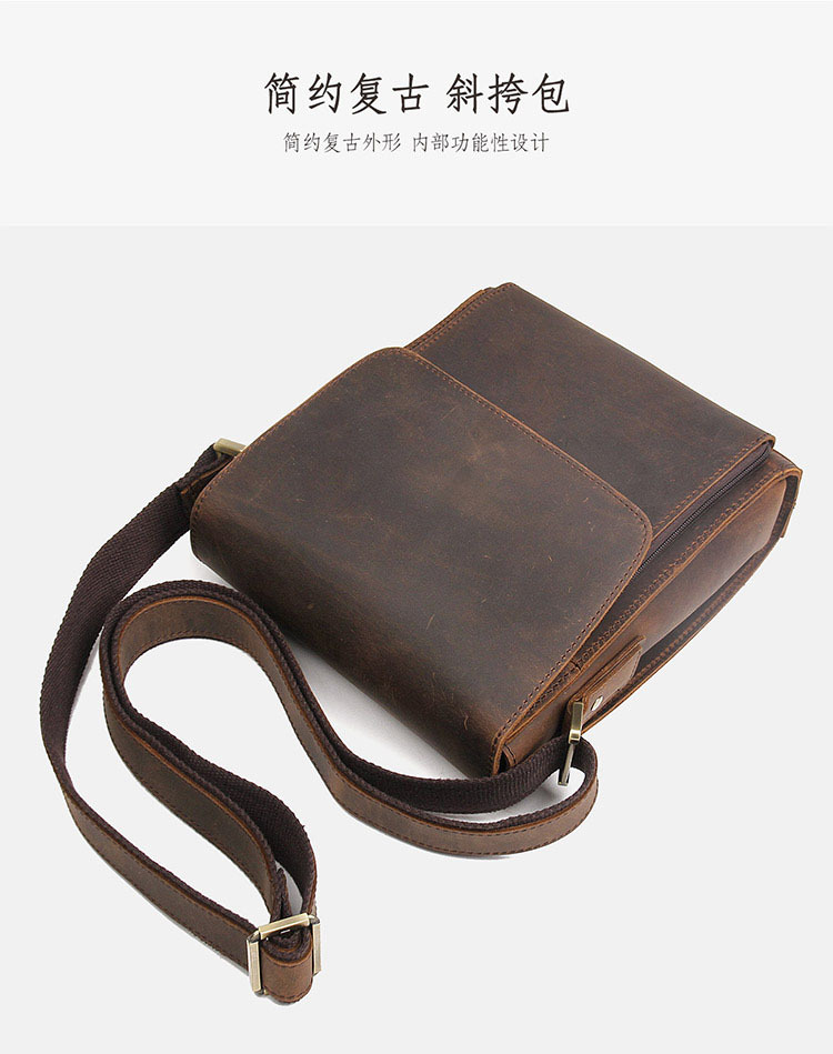 Jiameida New Men's Real-Leather Bag Retro Crazy Horse Leather Men's Shoulder Bag European and American Fashion Cattlehide Leather Crossbody Bag 7055 Jiameida New Men's Real-Leather Bag Retro Crazy Horse Leather Men's Shoulder Bag European and American Fashion Cattlehide Leather Crossbody Bag 7055