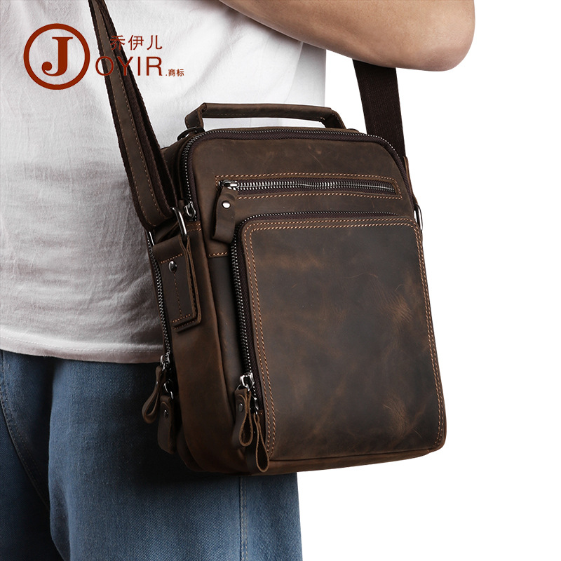 Shoulder Bag Men&#039;s Leather Bag Crazy Horse Leather Crossbody Bag Casual Retro Mass Men&#039;s Real-Leather Bag Cross-Border New