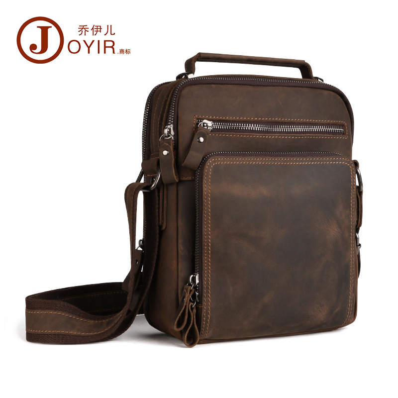Shoulder Bag Men&#039;s Leather Bag Crazy Horse Leather Crossbody Bag Casual Retro Mass Men&#039;s Real-Leather Bag Cross-Border New