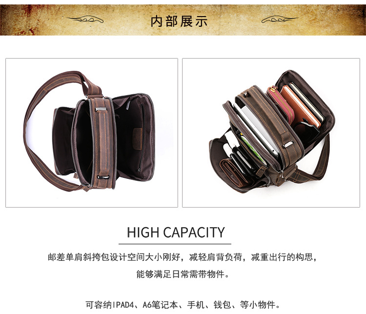 Shoulder Bag Men's Leather Bag Crazy Horse Leather Crossbody Bag Casual Retro Mass Men's Real-Leather Bag Cross-Border New Shoulder Bag Men's Leather Bag Crazy Horse Leather Crossbody Bag Casual Retro Mass Men's Real-Leather Bag Cross-Border New