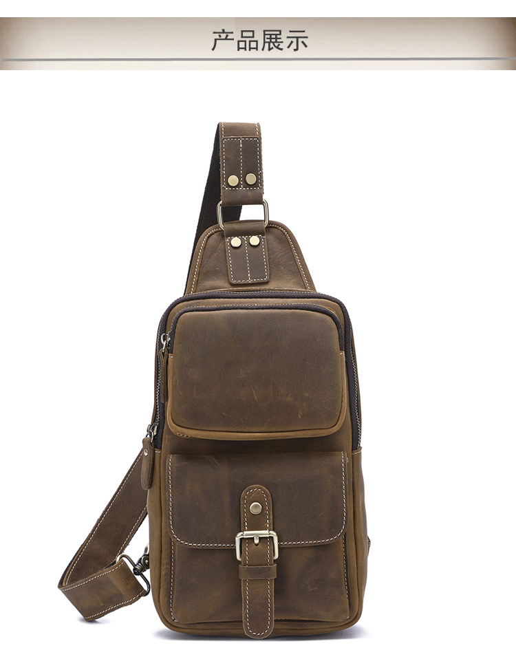 Factory Direct Sales Men's Real-Leather Bag Retro Crazy Horse Leather Chest Bag Crossbody Bag First Layer Cowhide Casual Fashion Cross Backpack Factory Direct Sales Men's Real-Leather Bag Retro Crazy Horse Leather Chest Bag Crossbody Bag First Layer Cowhide Casual Fashion Cross Backpack