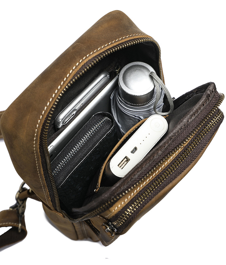 Factory Direct Sales Men's Real-Leather Bag Retro Crazy Horse Leather Chest Bag Crossbody Bag First Layer Cowhide Casual Fashion Cross Backpack Factory Direct Sales Men's Real-Leather Bag Retro Crazy Horse Leather Chest Bag Crossbody Bag First Layer Cowhide Casual Fashion Cross Backpack