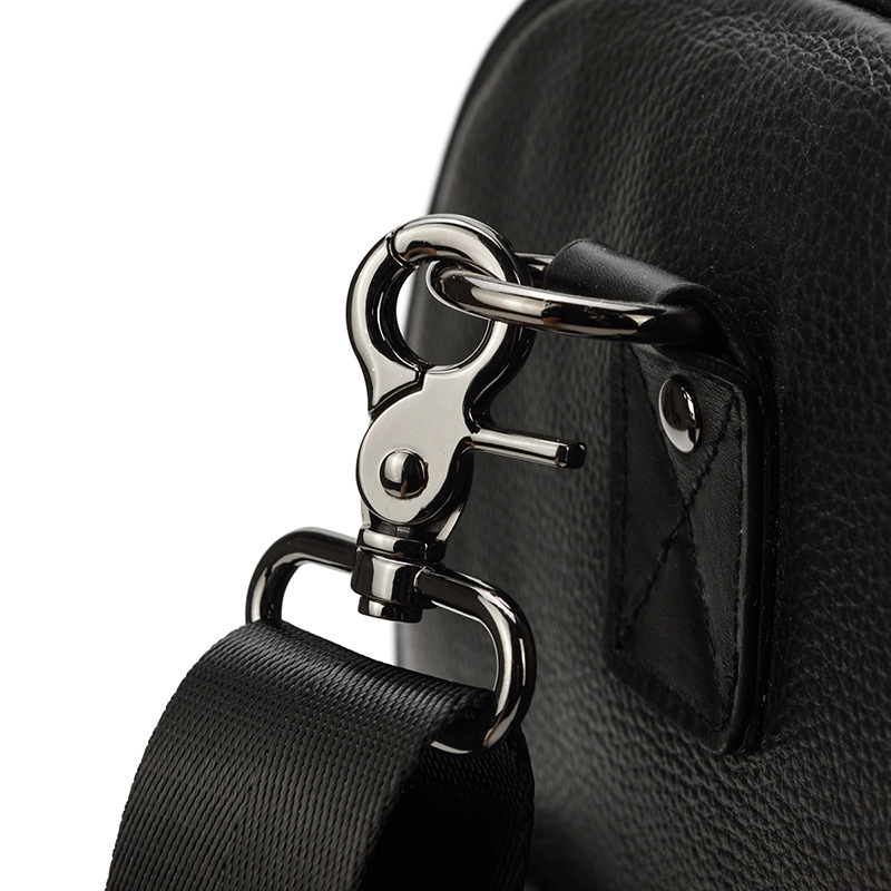 Men's Real-Leather Traveling Bag Black Gym Bag with Shoe Position Cylinder Handbag Top Layer Cowhide Messenger Bag Bucket Bag