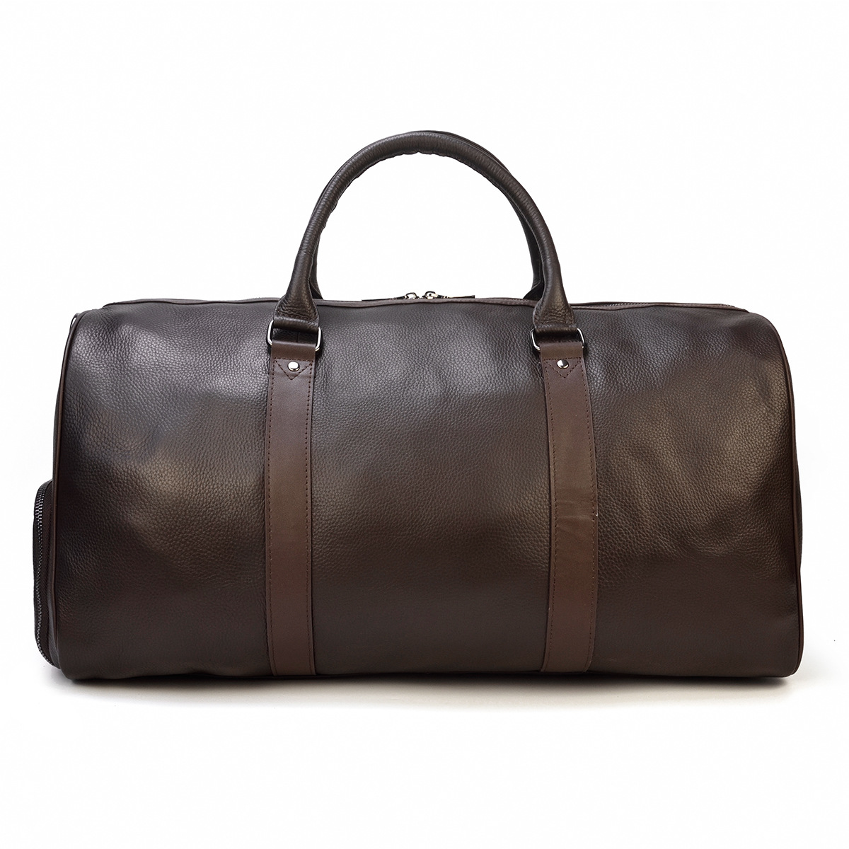 Men's Real-Leather Traveling Bag Black Gym Bag with Shoe Position Cylinder Handbag Top Layer Cowhide Messenger Bag Bucket Bag