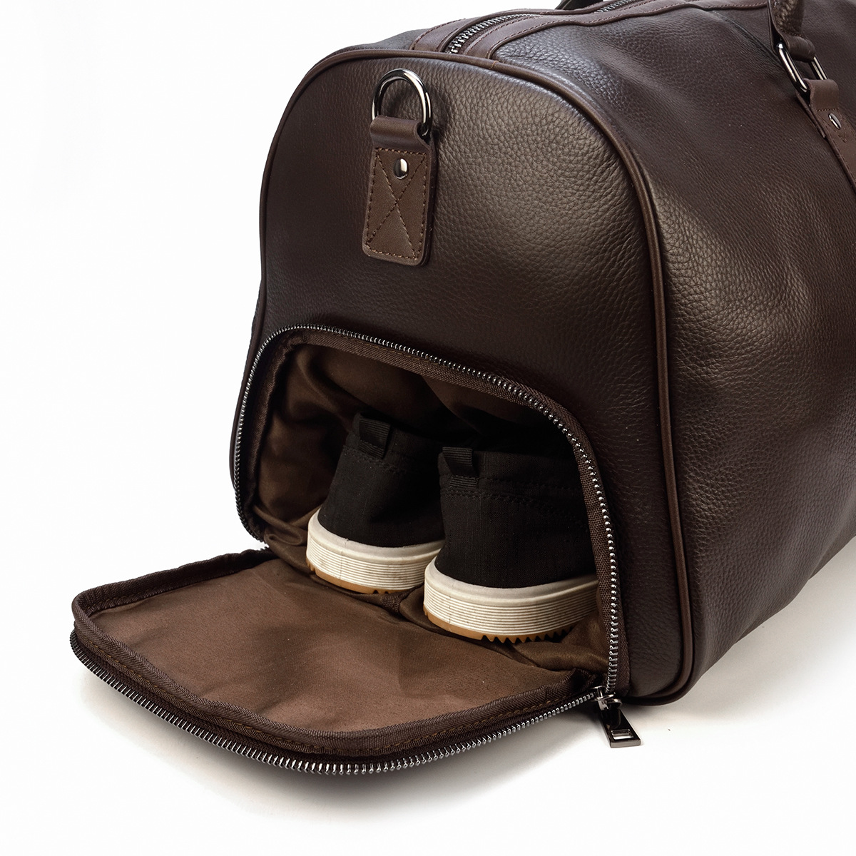 Men's Real-Leather Traveling Bag Black Gym Bag with Shoe Position Cylinder Handbag Top Layer Cowhide Messenger Bag Bucket Bag