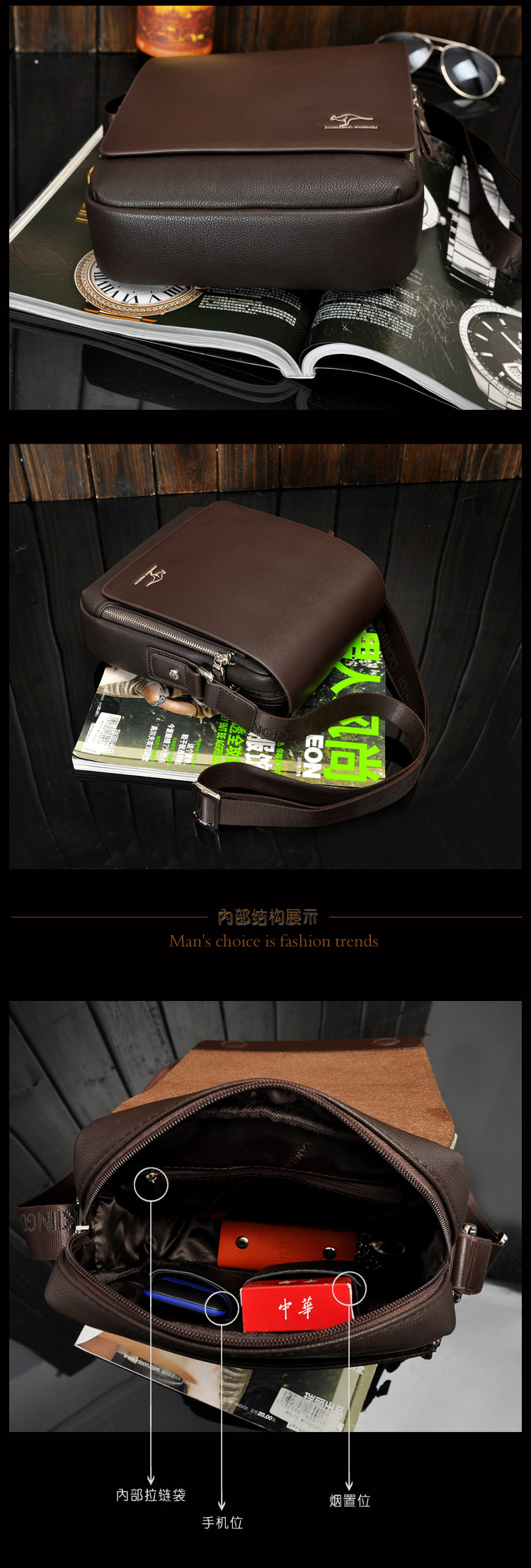Cross-Border New Kangaroo Men's Real-Leather Bag Men's Messenger Bag Shoulder Bag Verticle Leather Men's Business Casual Bag Cross-Border New Kangaroo Men's Real-Leather Bag Men's Messenger Bag Shoulder Bag Verticle Leather Men's Business Casual Bag
