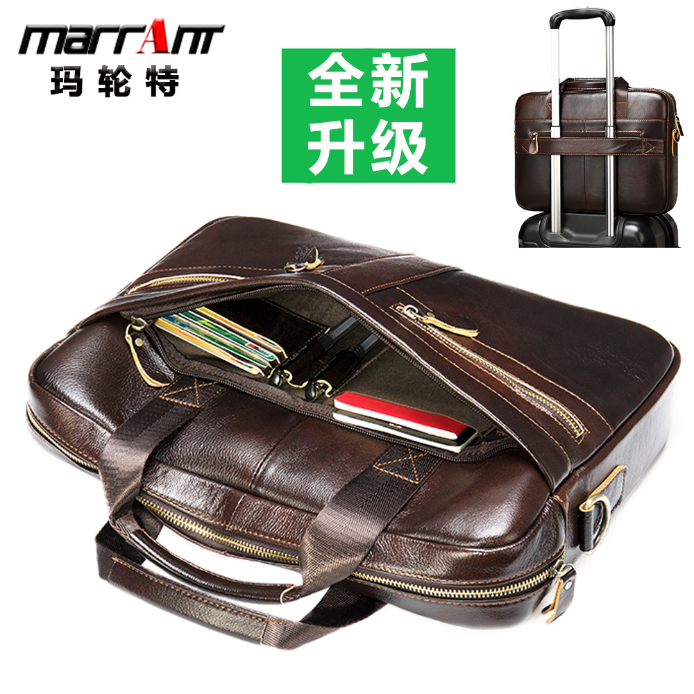 Cross-Border Business [Men&#039;s Briefcase] Men&#039;s Real-Leather Bag Portfolio 14-Inch Computer Bag Men&#039;s Portable One-Shoulder Men