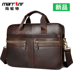 Cross-Border Business [Men's Briefcase] Men's Real-Leather Bag Portfolio 14-Inch Computer Bag Men's Portable One-Shoulder Men