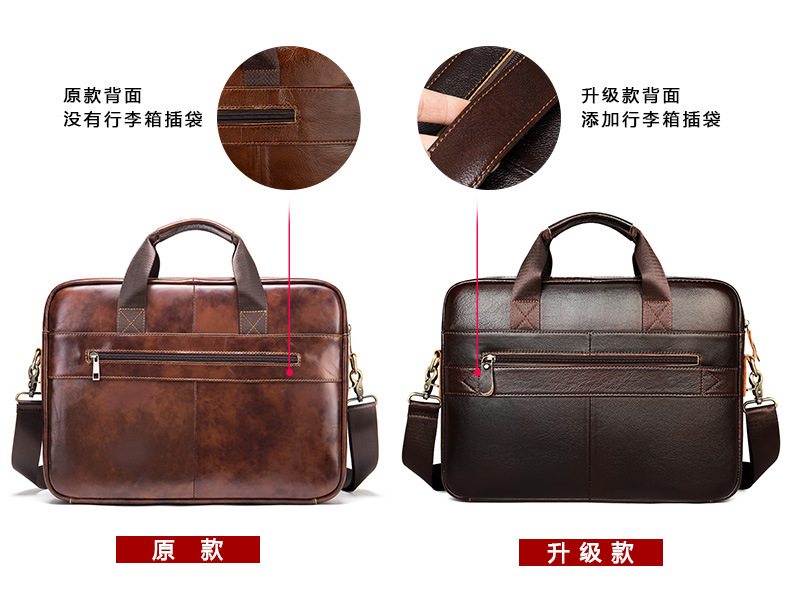Cross-Border Business [Men's Briefcase] Men's Real-Leather Bag Portfolio 14-Inch Computer Bag Men's Portable One-Shoulder Men