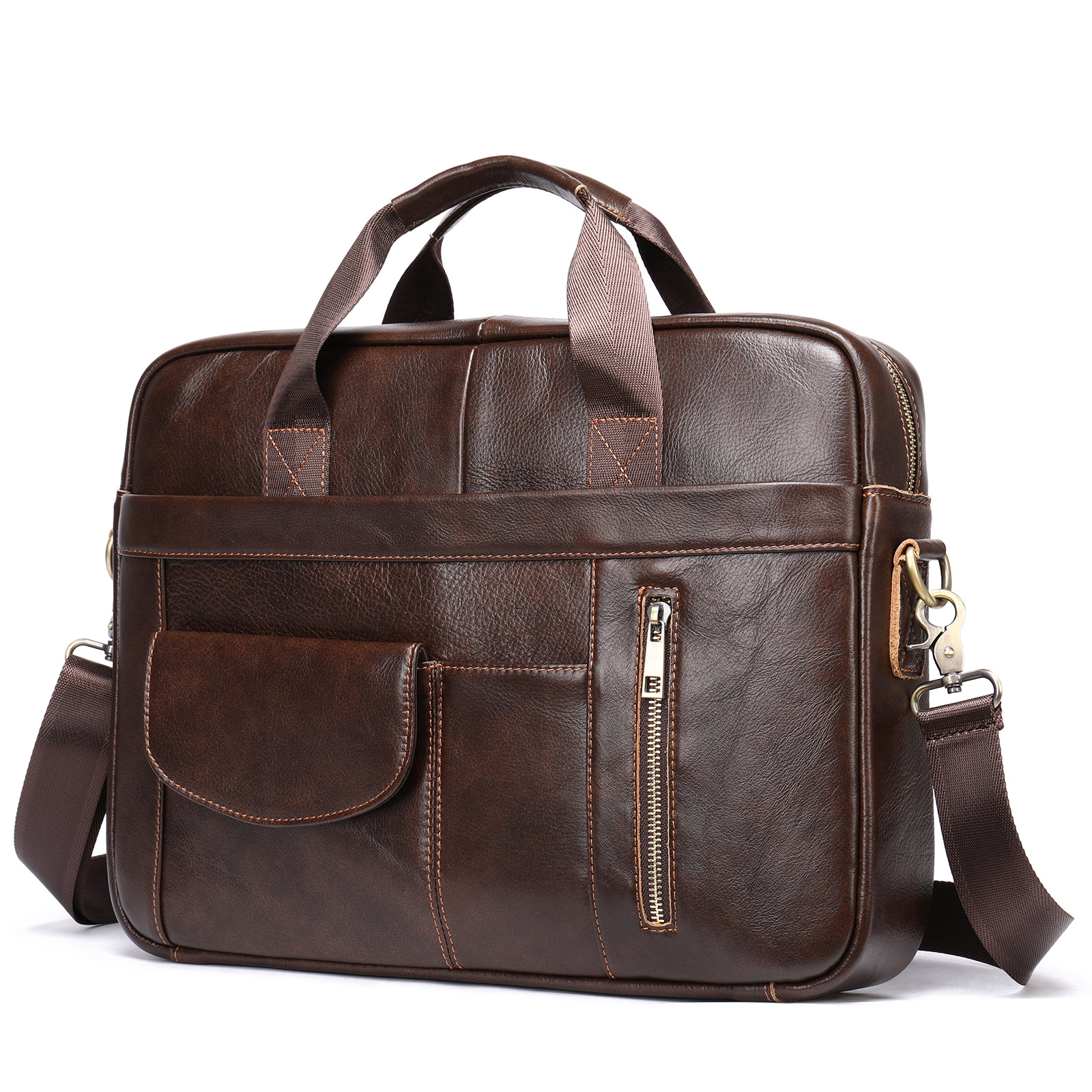 Cross-Border Business [Men&#039;s Briefcase] Men&#039;s Real-Leather Bag Portfolio 14-Inch Computer Bag Men&#039;s Portable One-Shoulder Men
