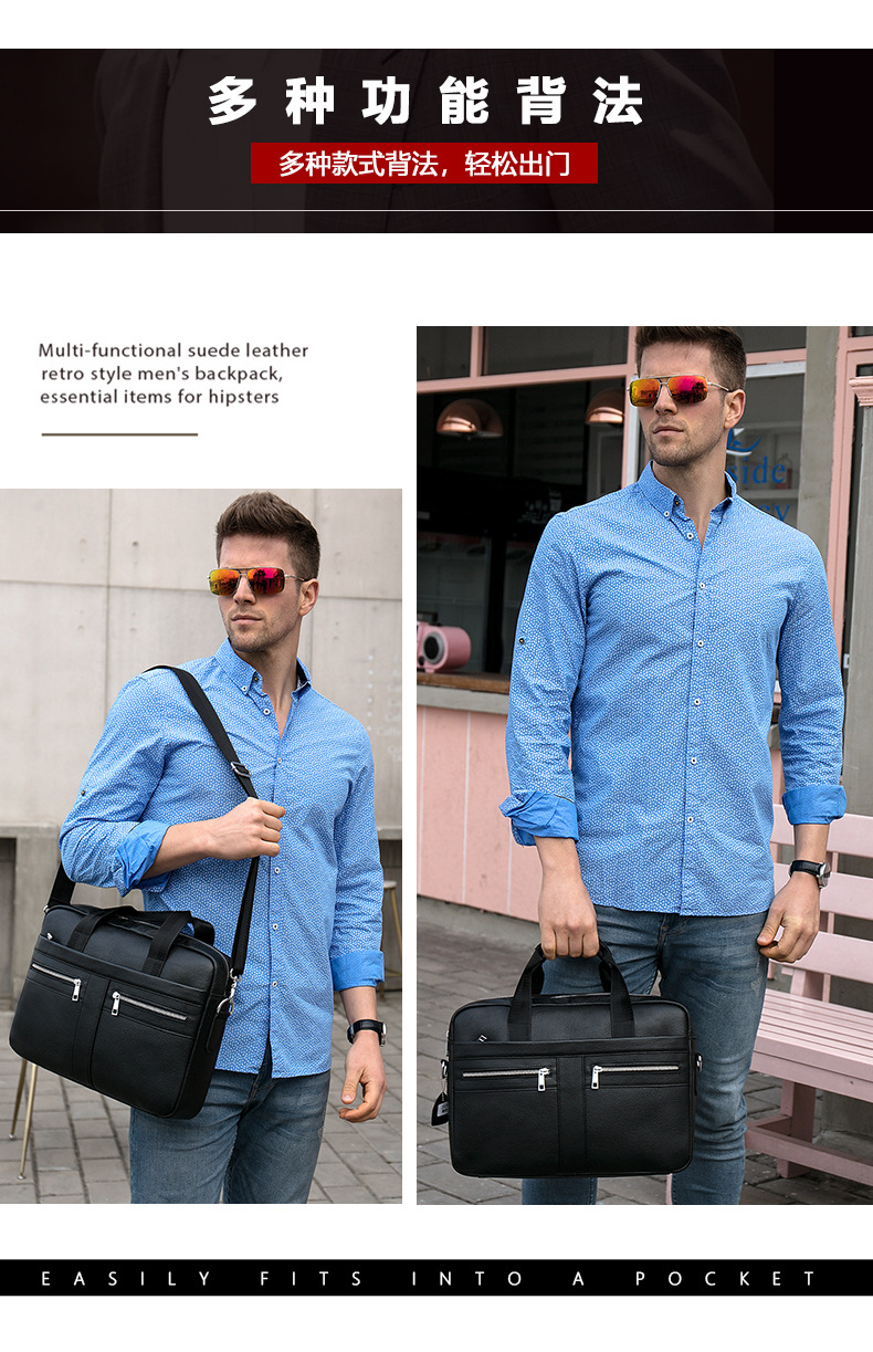 Cross-Border Business [Men's Briefcase] Men's Real-Leather Bag Portfolio 14-Inch Computer Bag Men's Portable One-Shoulder Men