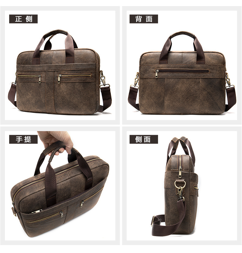 Cross-Border Business [Men's Briefcase] Men's Real-Leather Bag Portfolio 14-Inch Computer Bag Men's Portable One-Shoulder Men