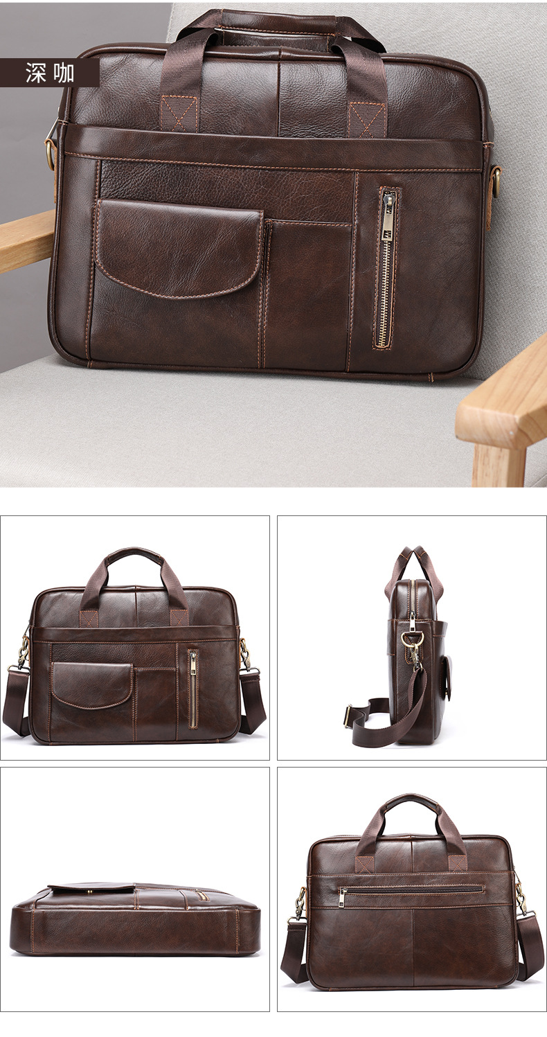 Cross-Border Business [Men's Briefcase] Men's Real-Leather Bag Portfolio 14-Inch Computer Bag Men's Portable One-Shoulder Men
