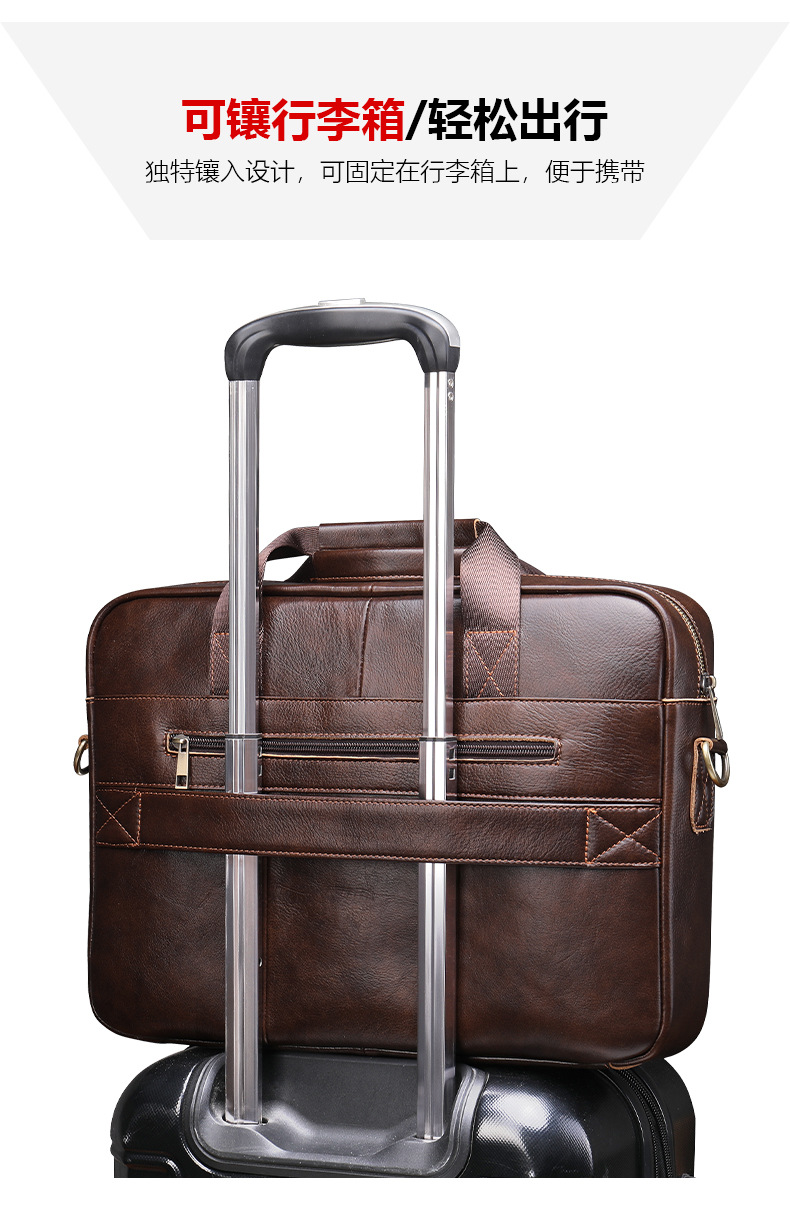 Cross-Border Business [Men's Briefcase] Men's Real-Leather Bag Portfolio 14-Inch Computer Bag Men's Portable One-Shoulder Men