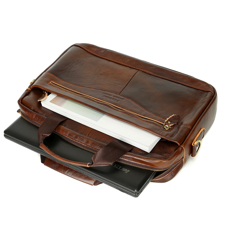 Cross-Border Men&#039;s Real-Leather Bag Briefcase Cowhide Men&#039;s Horizontal Briefcase Men&#039;s Handbag Factory Direct Sales