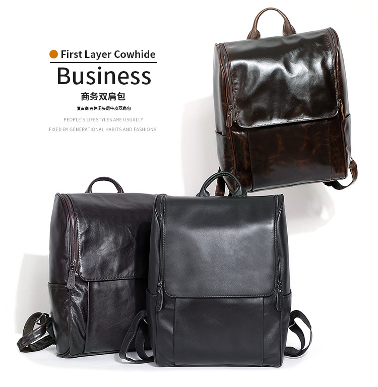 New Men's Real-Leather Bag Korean Style Fashion Casual Men's Backpack First Layer Cowhide Black Computer Backpack New Men's Real-Leather Bag Korean Style Fashion Casual Men's Backpack First Layer Cowhide Black Computer Backpack