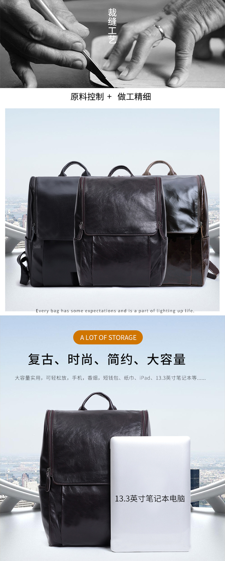 New Men's Real-Leather Bag Korean Style Fashion Casual Men's Backpack First Layer Cowhide Black Computer Backpack New Men's Real-Leather Bag Korean Style Fashion Casual Men's Backpack First Layer Cowhide Black Computer Backpack