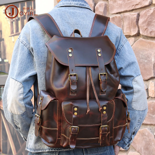 New Men's Real-Leather Bag Korean Style Fashion Casual Men's Backpack First Layer Cowhide Black Computer Backpack New Men's Real-Leather Bag Korean Style Fashion Casual Men's Backpack First Layer Cowhide Black Computer Backpack