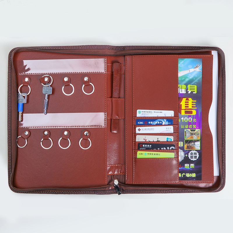 PU Leather Business Gift Delivery Bag Spot A4 Real Estate Key Case Zipper Folder Delivery Bag Can Press Logo