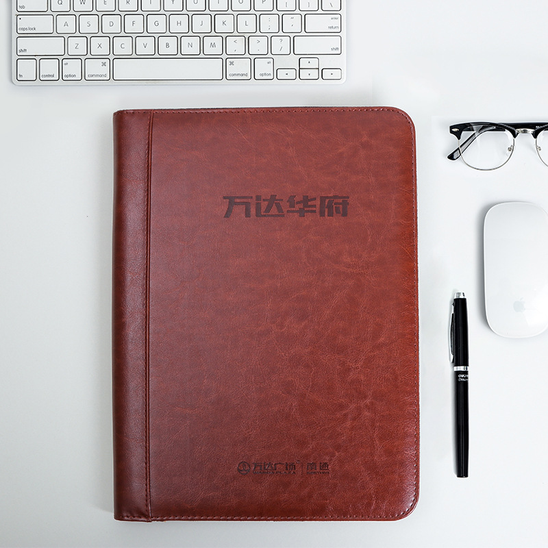 PU Leather Business Gift Delivery Bag Spot A4 Real Estate Key Case Zipper Folder Delivery Bag Can Press Logo